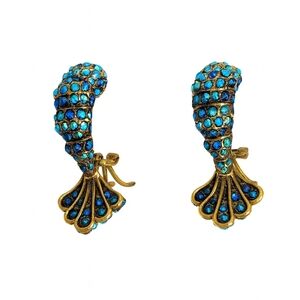 Heidi Daus Lobster Tails Crystal Statement Blue Crystal Pirerced Earrings  NIB
